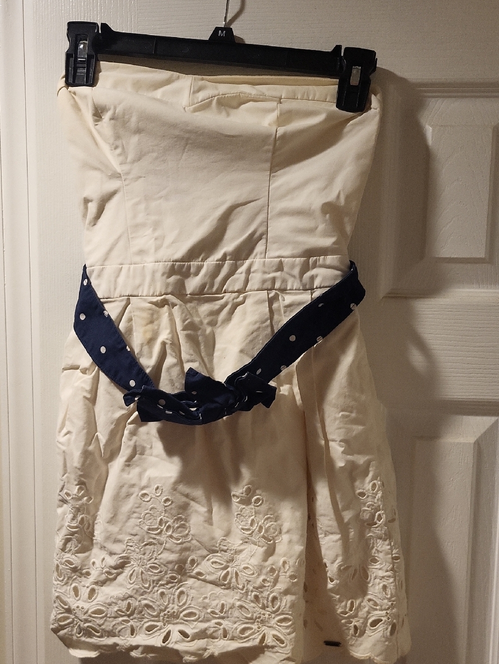 Hollister Strapless Cream Sundress with Navy Polka Dot Sash
